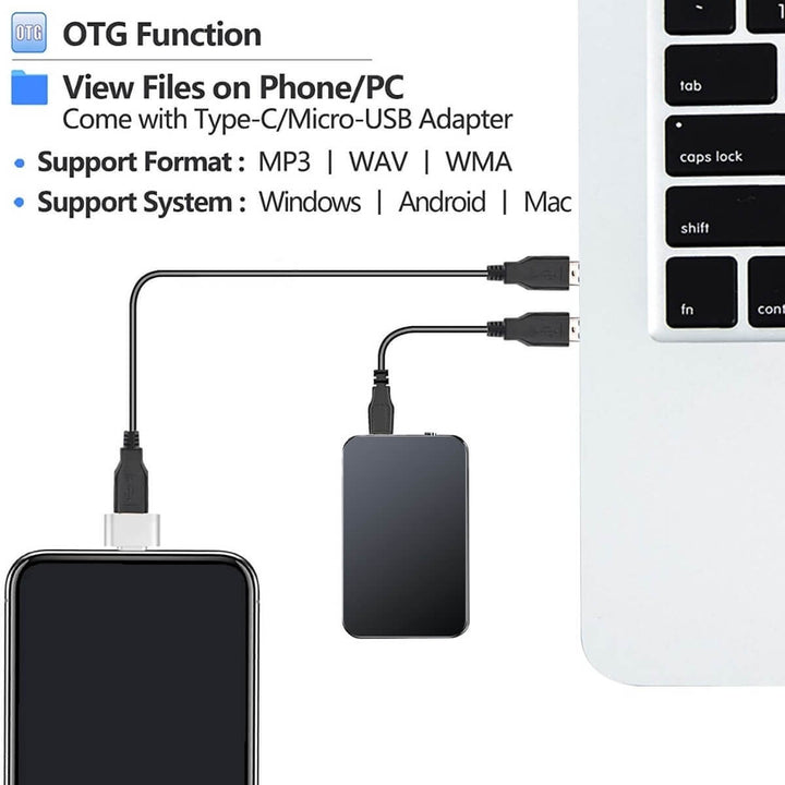 Mini Voice Recorder 64GB | Enregistreur vocal avec une capacité d'enregistrement de 376 heures