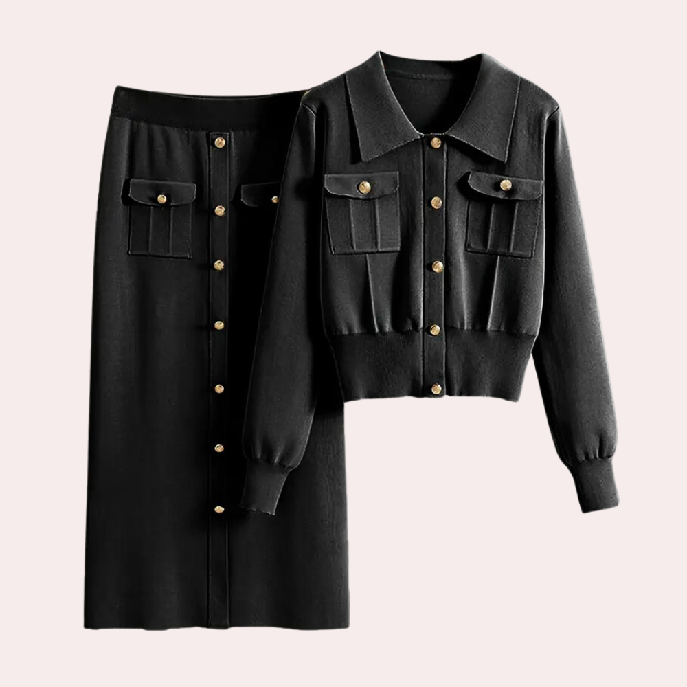 Conjunto Celeste de dos piezas para mujer | Estilo elegante y abotonado 
