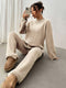 Ensemble de détente en maille pour femme – Pull et pantalon deux pièces beige doux pour un confort douillet