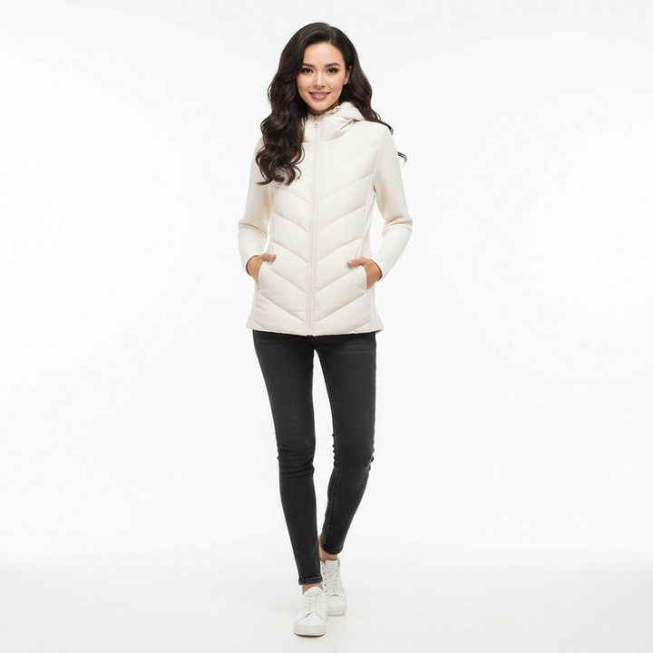 Veste matelassée femme légère | capuche fixe et coupe profilée, automne-hiver