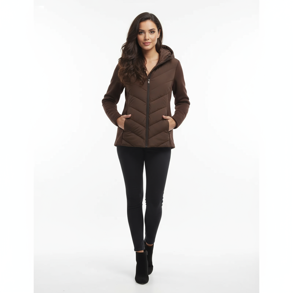 Veste matelassée femme légère | capuche fixe et coupe profilée, automne-hiver