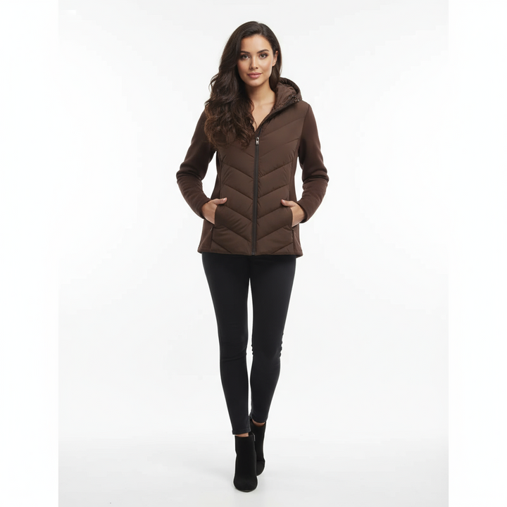 Veste matelassée femme légère | capuche fixe et coupe profilée, automne-hiver
