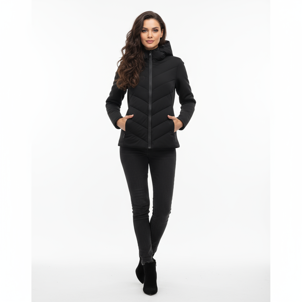 Veste matelassée femme légère | capuche fixe et coupe profilée, automne-hiver