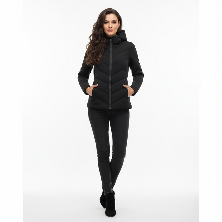 Veste matelassée femme légère | capuche fixe et coupe profilée, automne-hiver