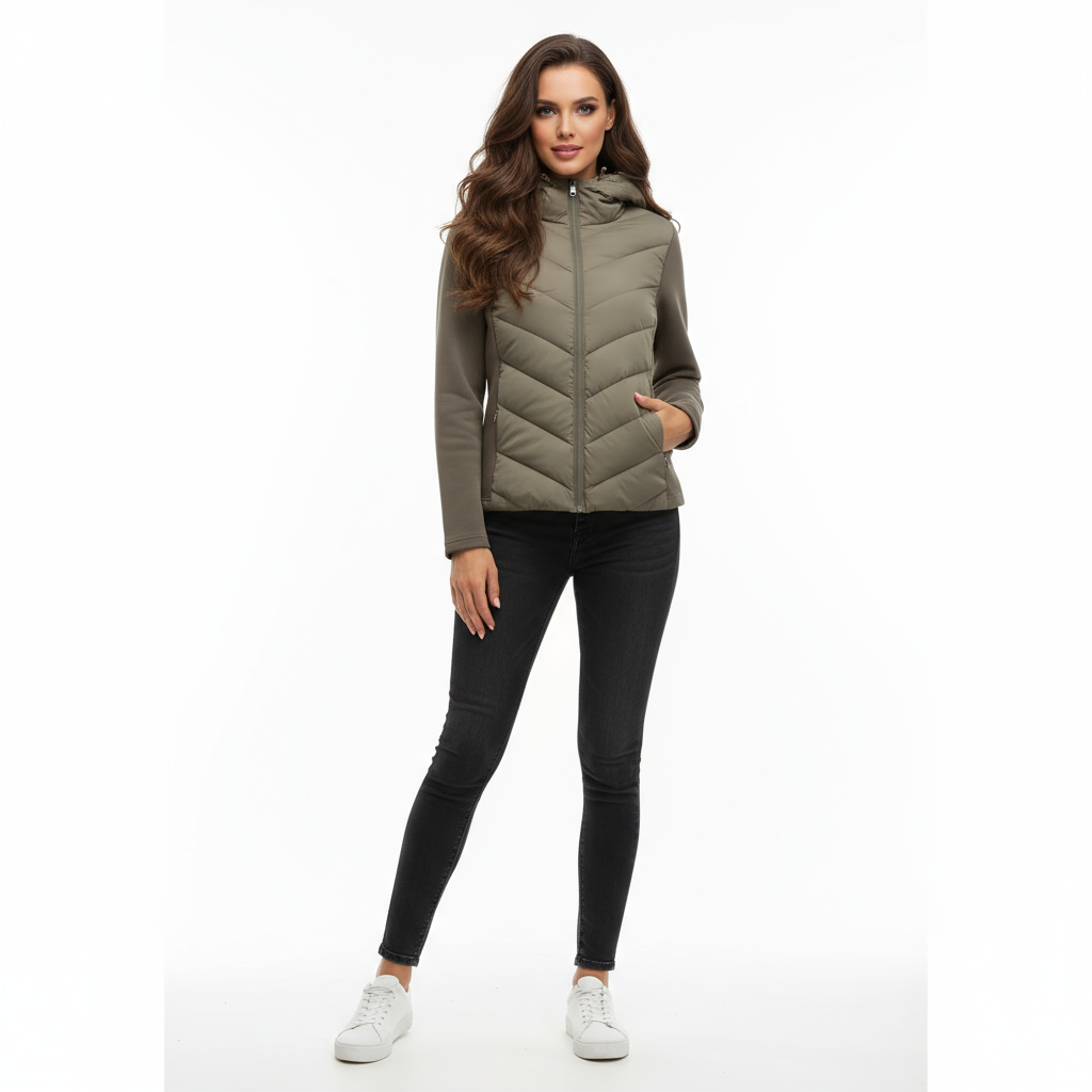 Veste matelassée femme légère | capuche fixe et coupe profilée, automne-hiver