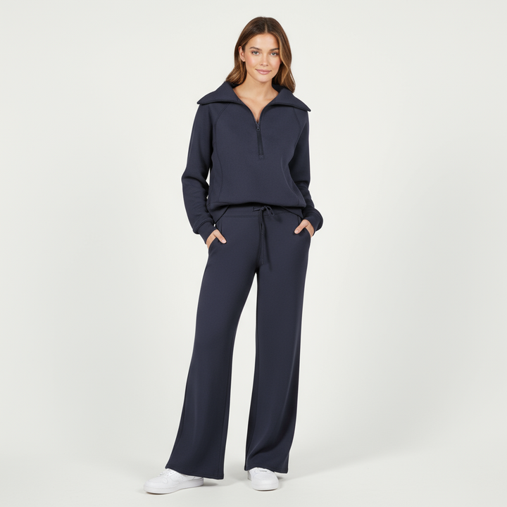Conjunto de ropa cómoda para mujer – top con cremallera y pantalón ancho, cómodo y elegante