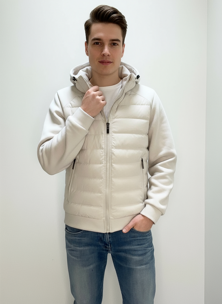 Veste matelassée homme légère avec capuche doublée et poches zippées style urbain
