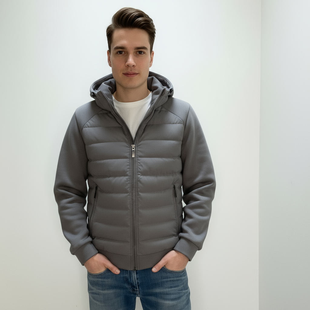 Veste matelassée homme légère avec capuche doublée et poches zippées style urbain