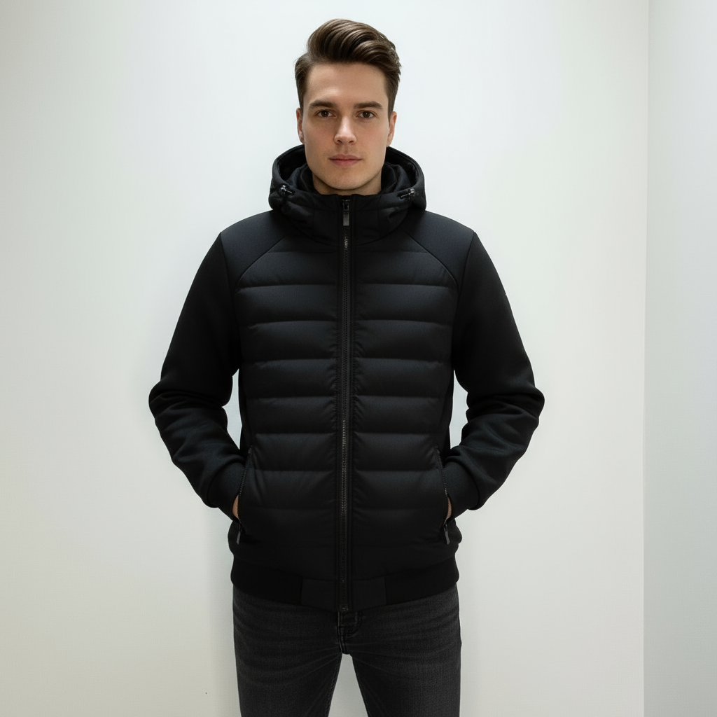 Veste matelassée homme légère avec capuche doublée et poches zippées style urbain