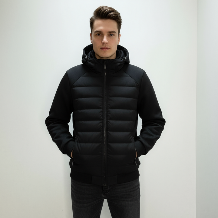 Veste matelassée homme légère avec capuche doublée et poches zippées style urbain