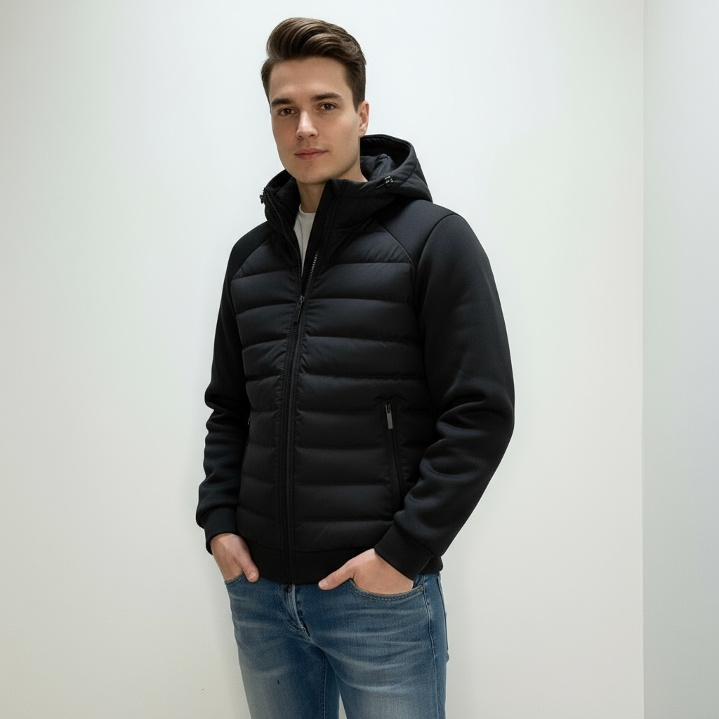 Veste matelassée homme légère avec capuche doublée et poches zippées style urbain