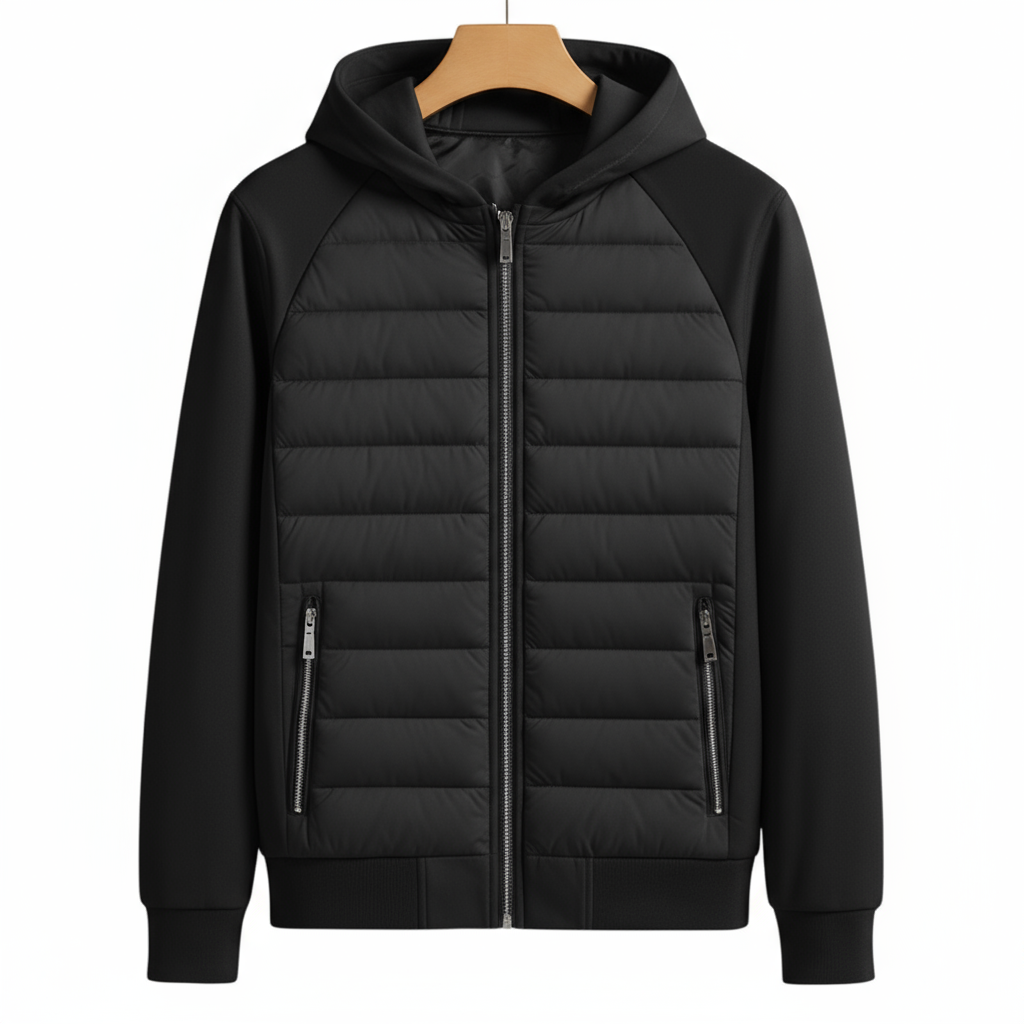 Veste matelassée homme légère avec capuche doublée et poches zippées style urbain