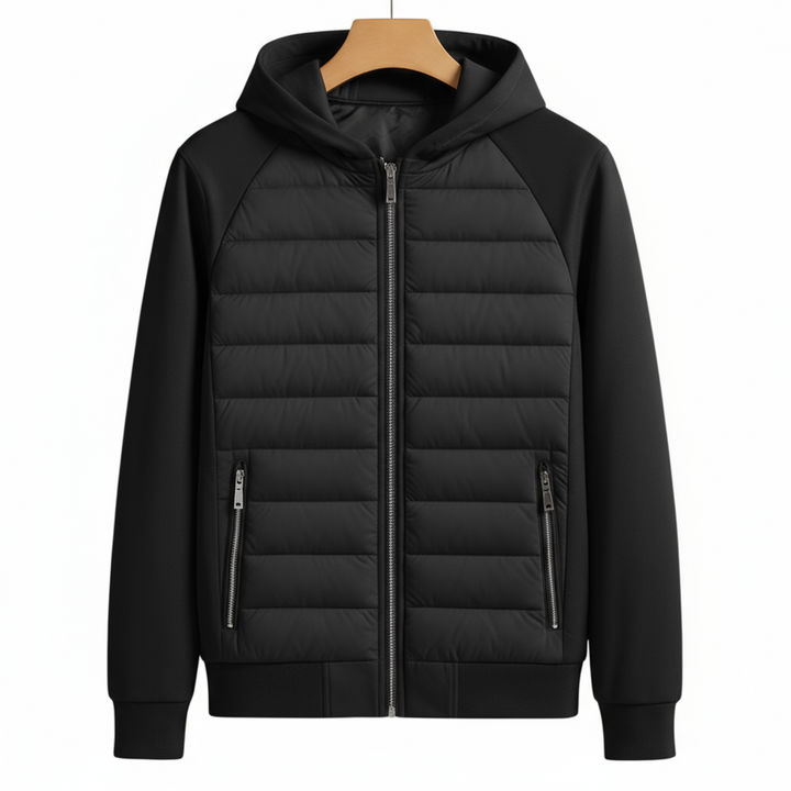 Veste matelassée homme légère avec capuche doublée et poches zippées style urbain