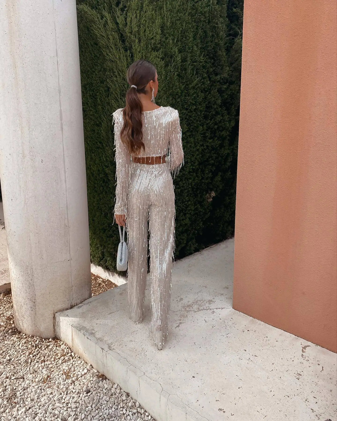 Sascha | Conjunto festivo de dos piezas para mujer con lentejuelas: estilo, coraje y lujo