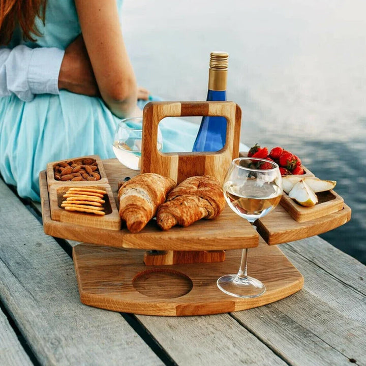 Table à vin portable en bois pour pique-nique 36x31x26cm Surface de service spacieuse
