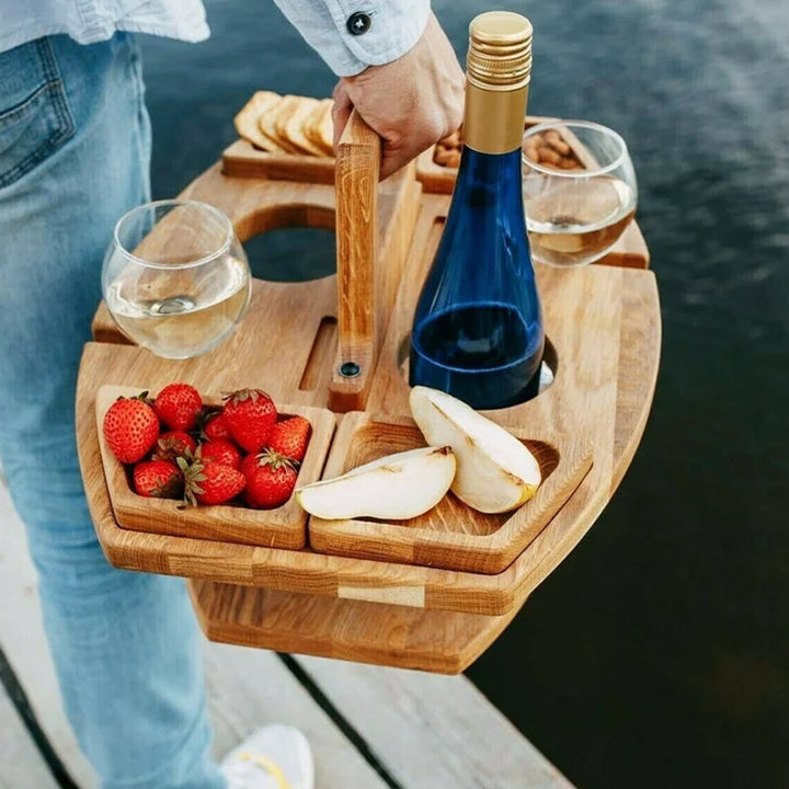 Table à vin portable en bois pour pique-nique 36x31x26cm Surface de service spacieuse