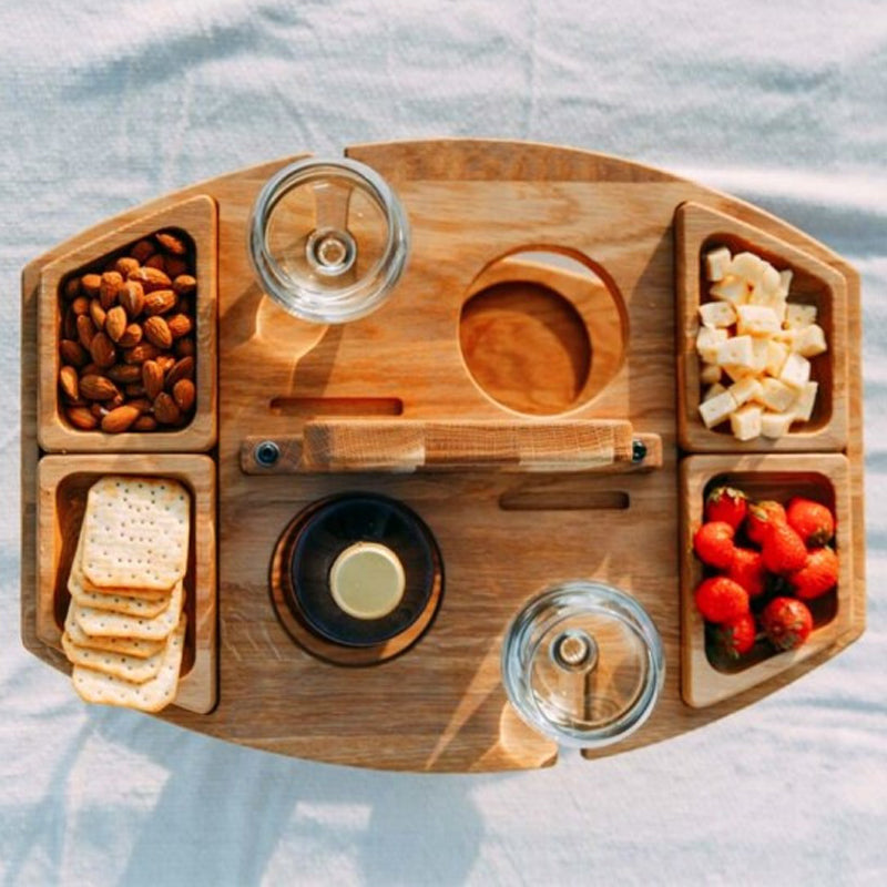 Table à vin portable en bois pour pique-nique 36x31x26cm Surface de service spacieuse