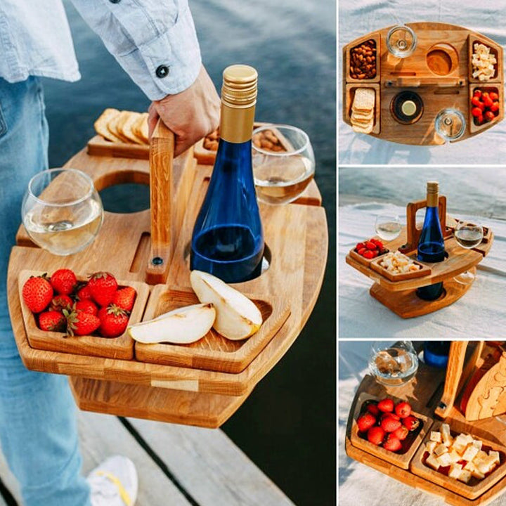 Table à vin portable en bois pour pique-nique 36x31x26cm Surface de service spacieuse