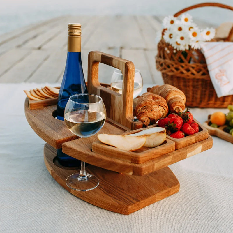 Table à vin portable en bois pour pique-nique 36x31x26cm Surface de service spacieuse