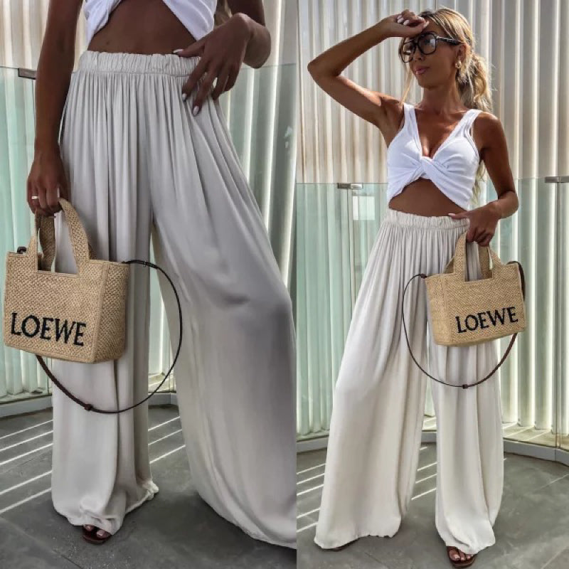 Anouk Pantalon Large Femme | Taille Haute Confortable Ceinture Élastique et Tissu Respirant