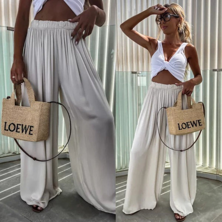 Anouk Pantalon Large Femme | Taille Haute Confortable Ceinture Élastique et Tissu Respirant