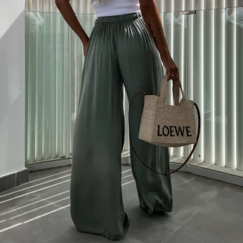 Anouk Pantalon Large Femme | Taille Haute Confortable Ceinture Élastique et Tissu Respirant