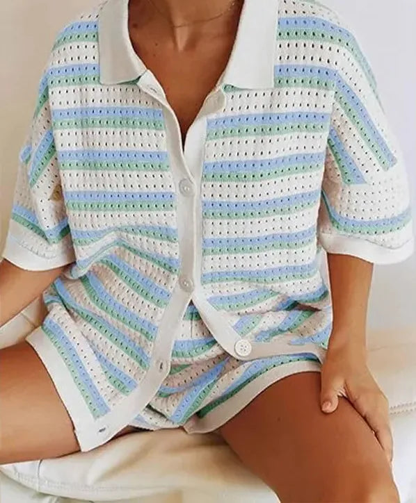 Jenica | Ensemble d'été rayé aux couleurs pastel pour femmes - pour la plage & la ville