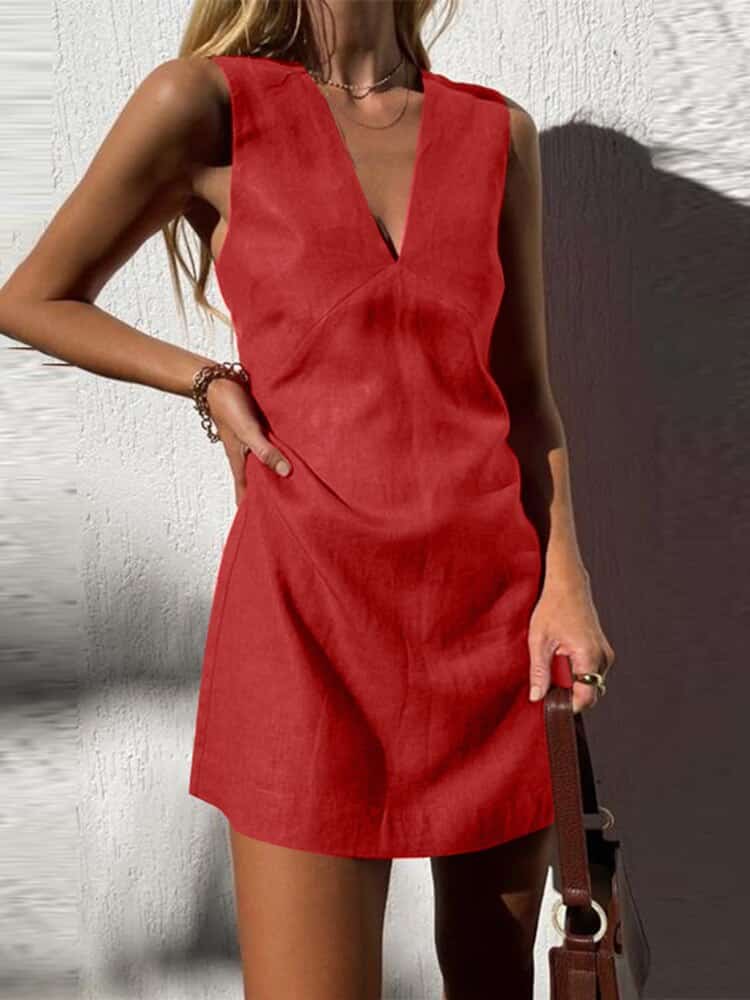 Mini abito senza maniche da donna | Silhouette lusinghiera, scollo a V, comfort eccezionale