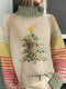 Maglione da donna con albero di Natale, maniche a righe e collo alto | Maglione festivo in maglia per le festività e gli eventi stagionali