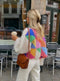 Pull court en maille colorblock pour femme - Patchwork duveteux