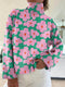 Jersey de punto floral de cuello alto para mujer - Corte holgado