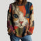 Maglione in maglia con scollo rotondo e motivo a gatto da donna - Vestibilità casual
