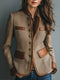 Giacca vintage in tweed a spina di pesce con finiture in pelle