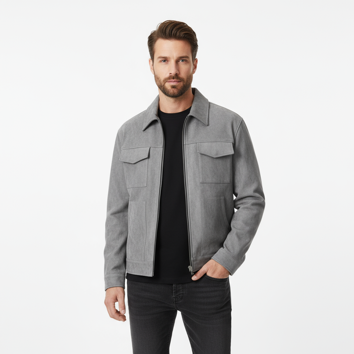 Veste Mi-Saison Homme – Look Suédé, Confortable avec Poches Fonctionnelles