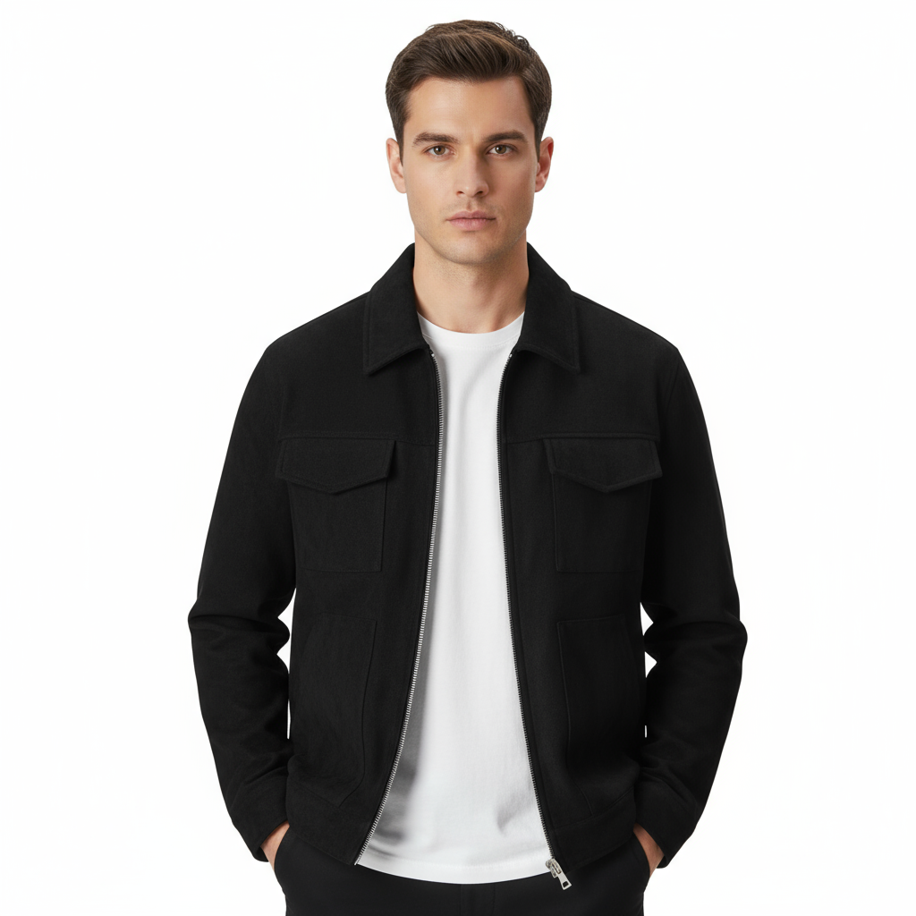 Veste Mi-Saison Homme – Look Suédé, Confortable avec Poches Fonctionnelles
