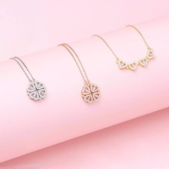 Milara Collier 2 en 1 cœur et trèfle à quatre feuilles pour femme | Porte-bonheur & pendentif scintillant